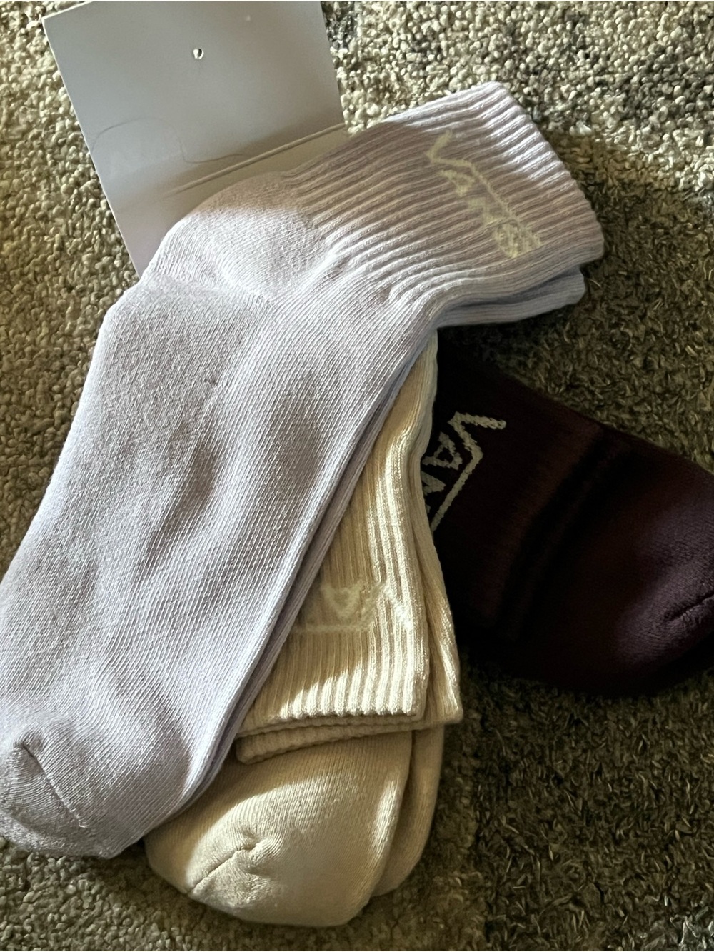 Vans 3-Pack Crew Socks in Lavender, Cream & Brown